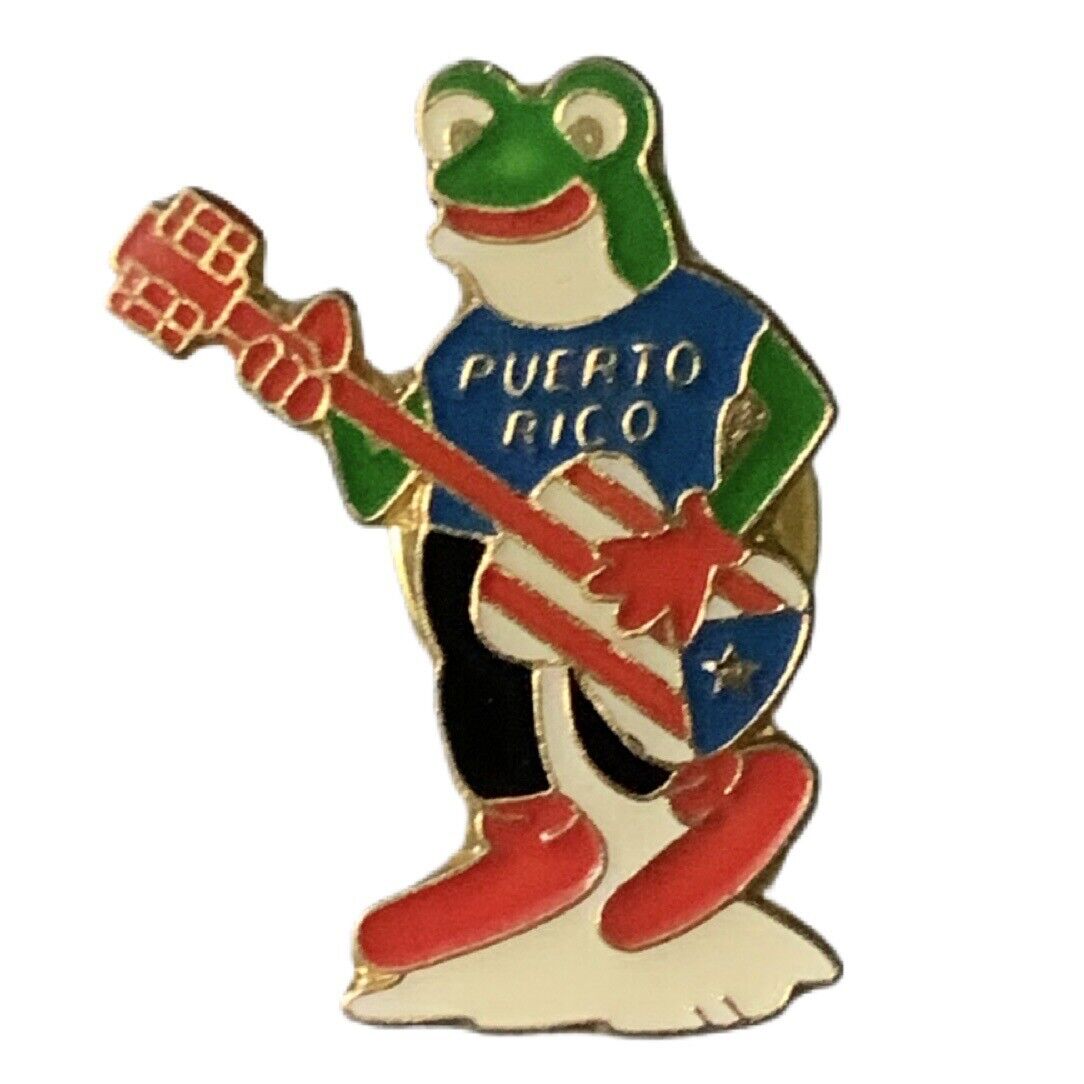 Vintage Puerto Rico Frog Guitar Travel Souvenir Pin