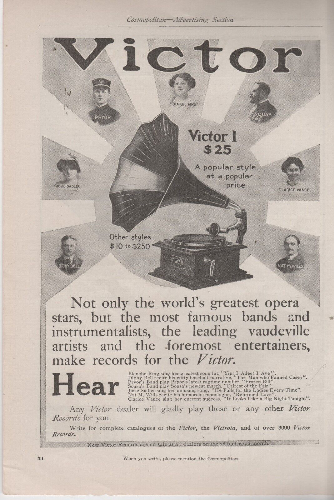 COLLECTIBLE AD (1912) VICTOR Not Only World\'s Greatest Opera Bands (Ring Sousa Q