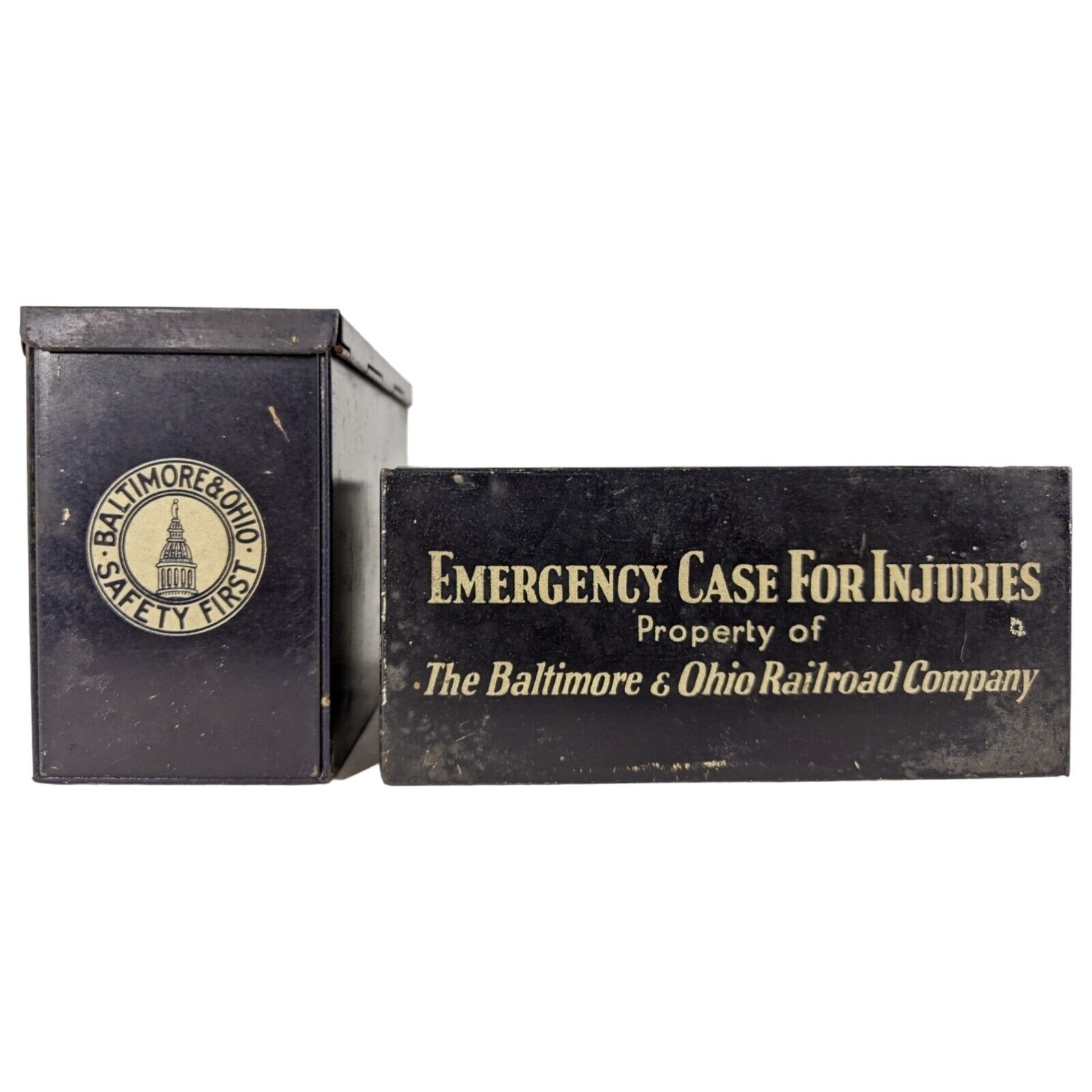 2 Vintage B&O Baltimore & Ohio Railroad Emergency Cases First Aid Kit Tin EMPTY
