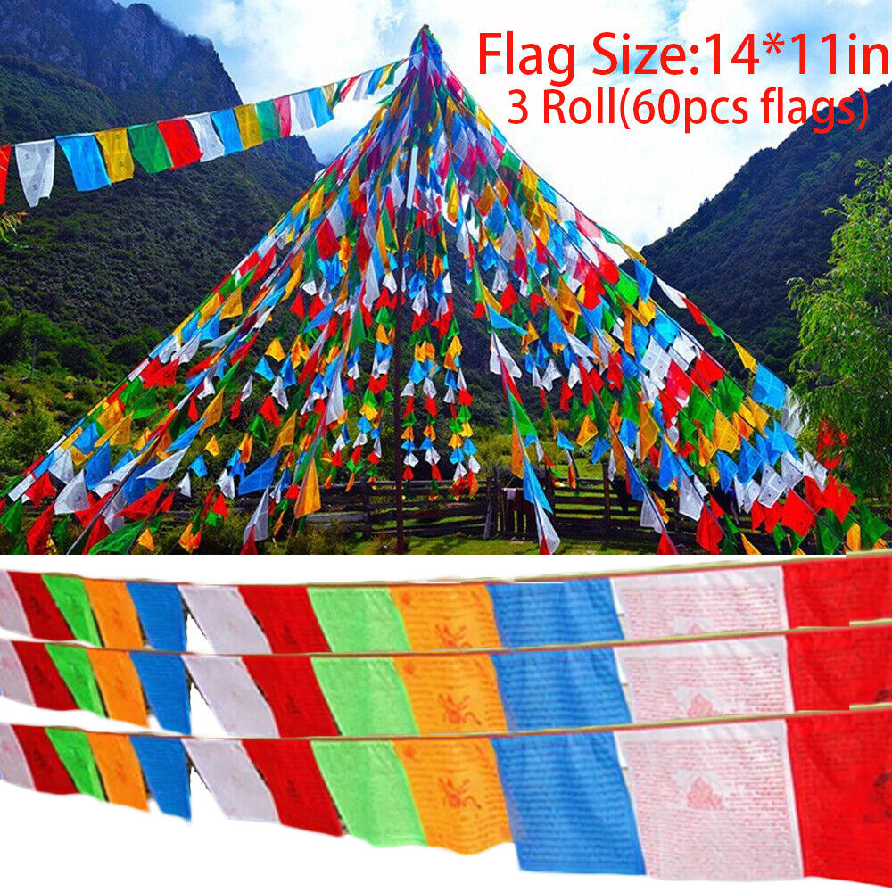Tibetan Buddhist Prayer Flags 60PCS Outdoor Meditation Traditional 11x14 inches