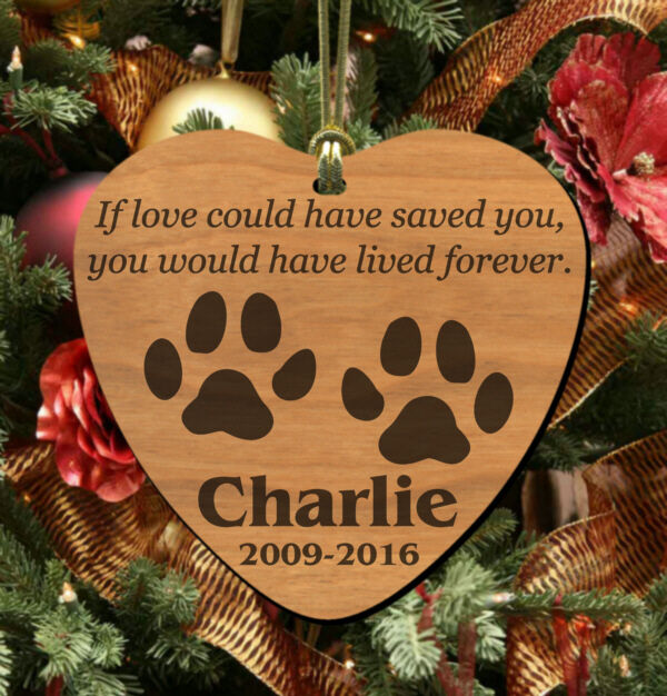 Love Saved~ PERSONALIZED Pet Memorial Ornament, Wooden Keepsake for Dog or Cat
