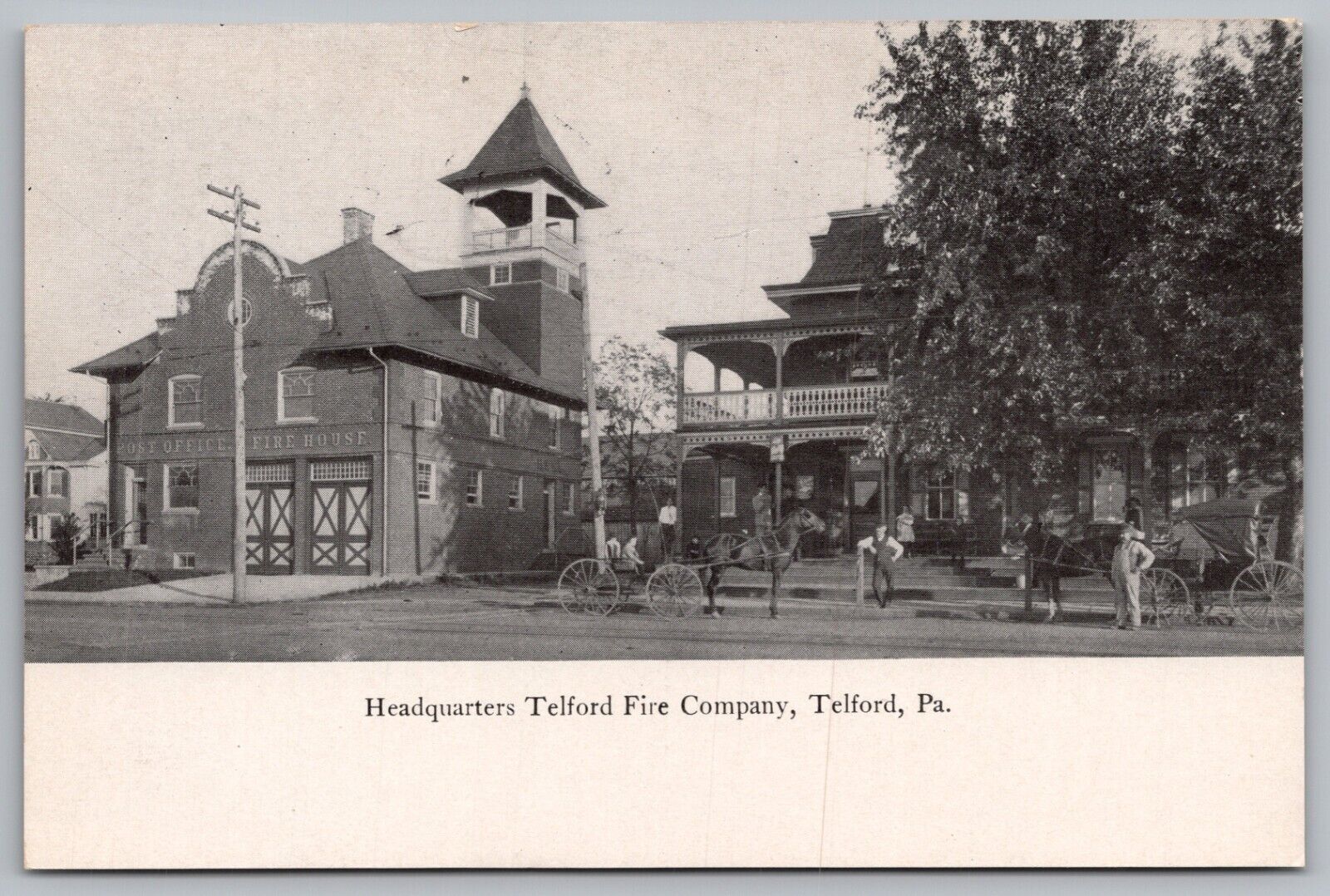 Vintage Postcard Headquarters Telford Fire House Company Telford Pa. *C5617