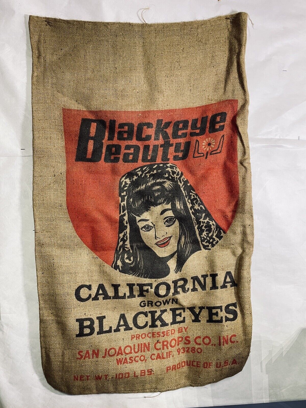 Vintage Blackeye Beauty Burlap Seed  Sack Wasco California Great Graphics GA29
