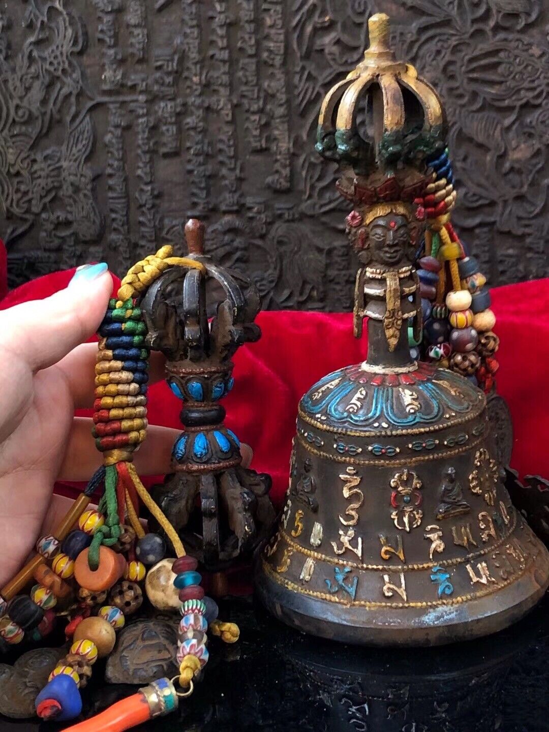 Chinese Tibetan Buddhism Old copper handmade Bell Vajra Amulet 金刚杵法器 Fa qi