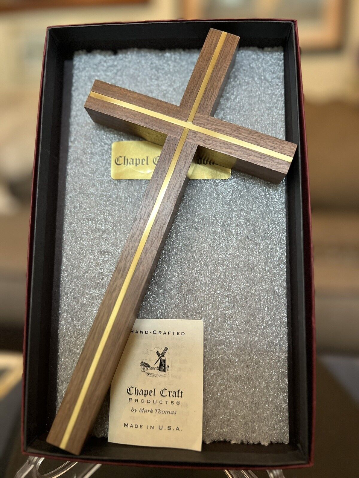 Chapel Craft Cross Walnut And Brass  NIB