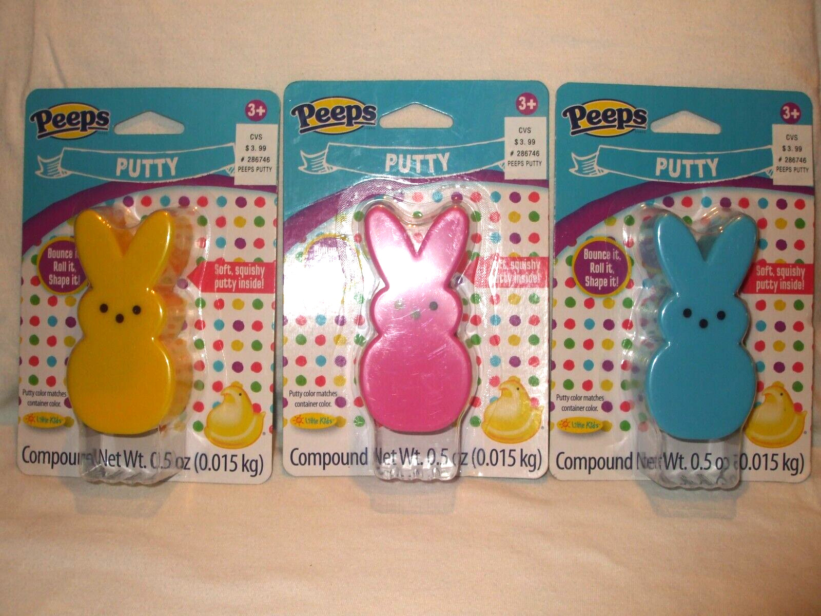 PEEPS EASTER LOT 3 BUNNY PUTTY TOYS 2018 BRAND NEW IN ORIGINAL PACKAGES