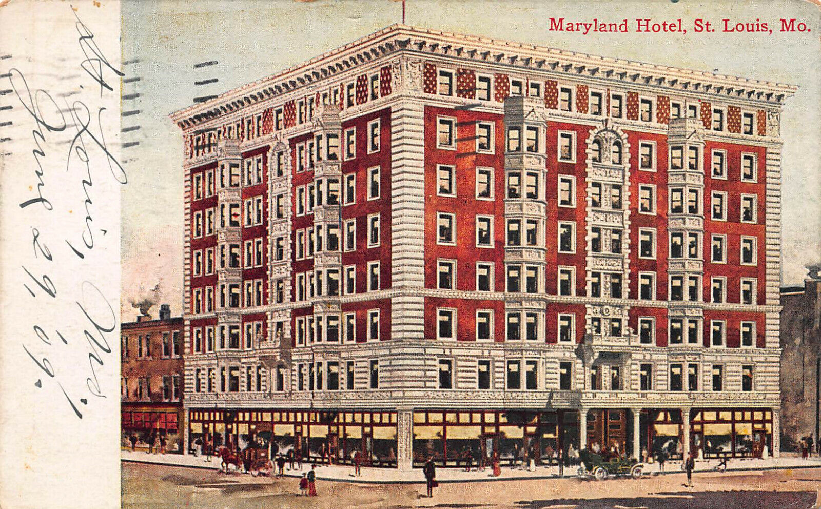 Maryland Hotel, St. Louis, Missouri, Early Postcard, Used in 1909