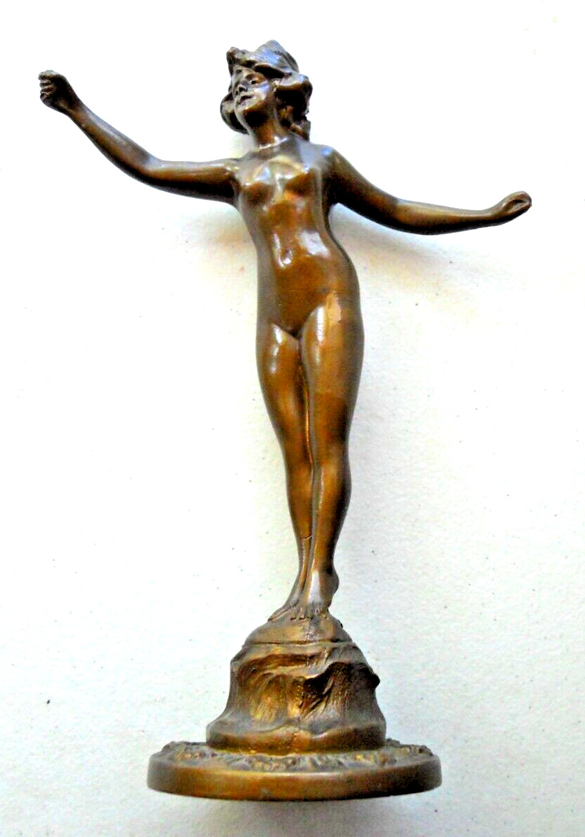 Antique Solid Bronze Nude Woman Figurine Standing on a Pedistal 11\
