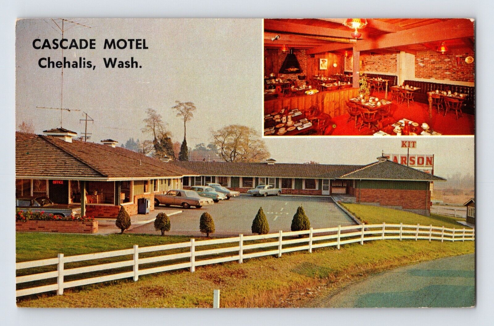 Postcard Washington Chehalis WA Cascade Motel Reastauarnt 1960s Unposted Chrome
