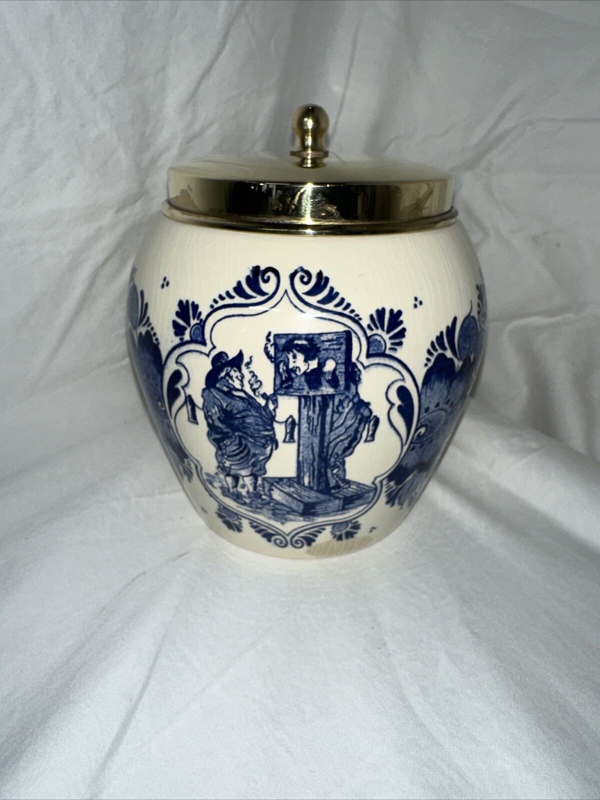 Vintage Old Dutch Tobacco Jar Delft Blue & White  VAN ROSSEM\'s TOEBACK ANNO 1750