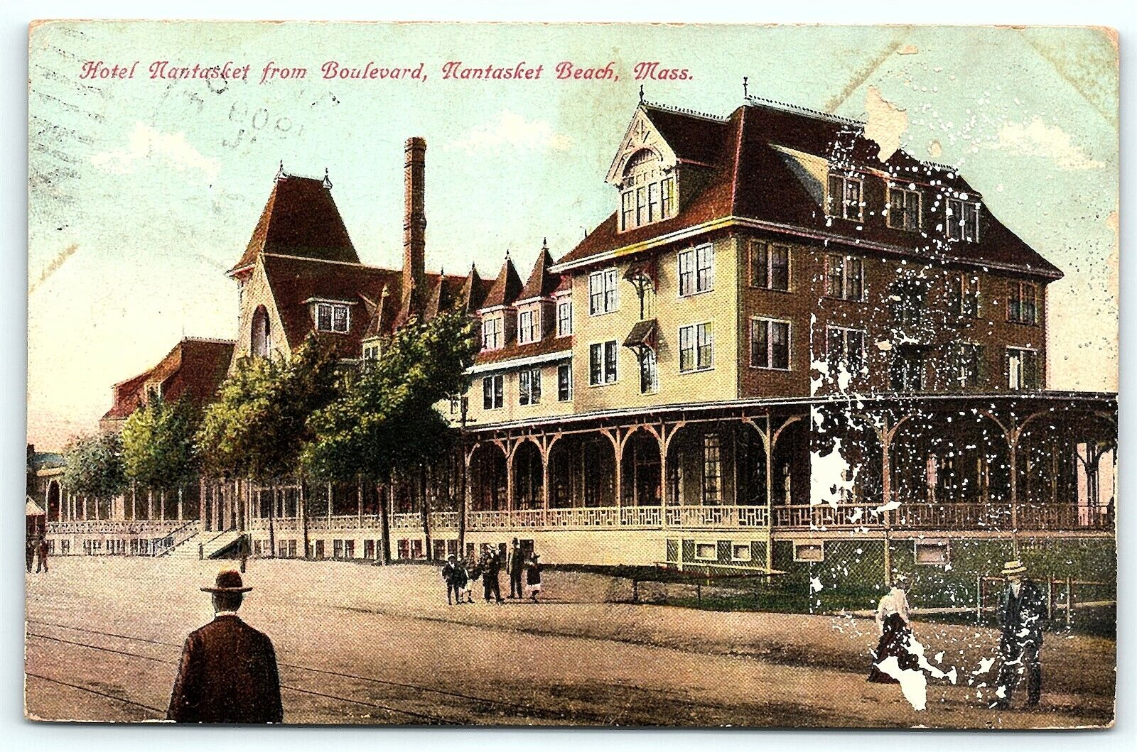 Postcard MA Nantasket Beach Hotel Nantasket From Boulevard 1909 A8