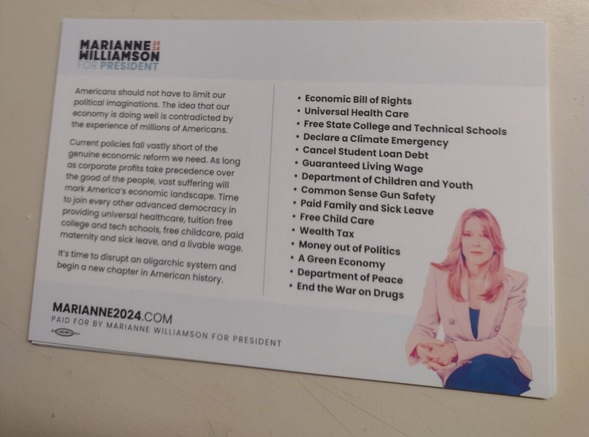 Marianne Williamson 2024 Prez Candidate Official Campaign Literature/Pamphlet 