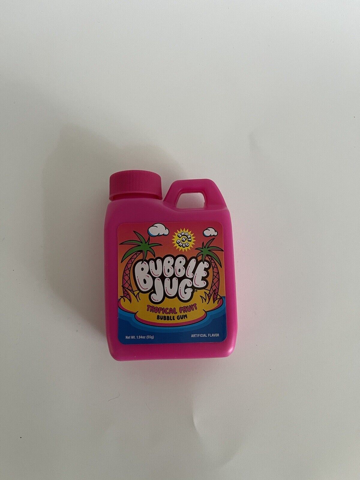 Bubble Jug Tropical Fruit 90s Bubble Gum Pink Bottle In hand