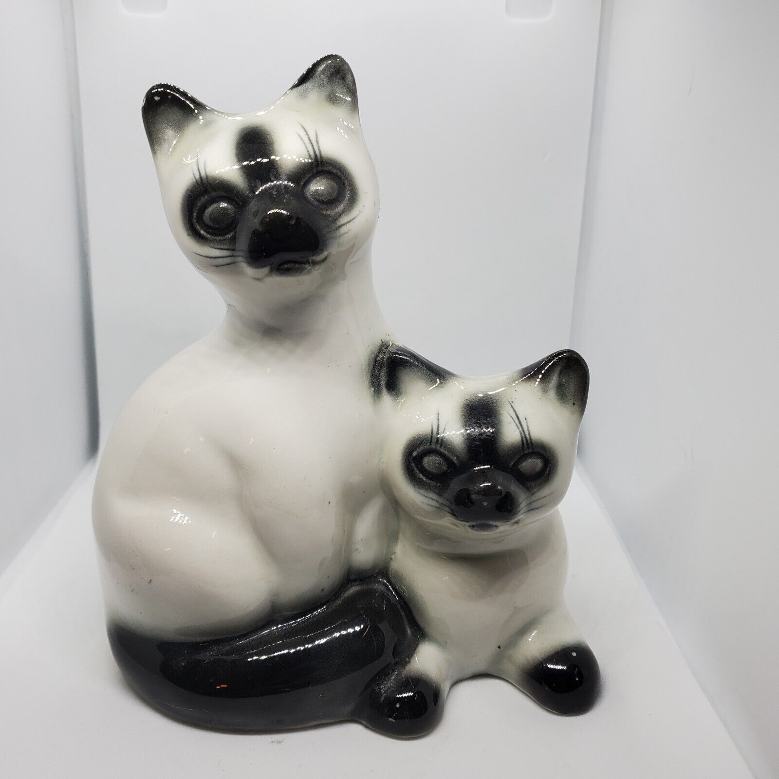 Vintage Mcm 1960S Seal Point Siamese Cat with kitten planter Vase 6.5 Inches 