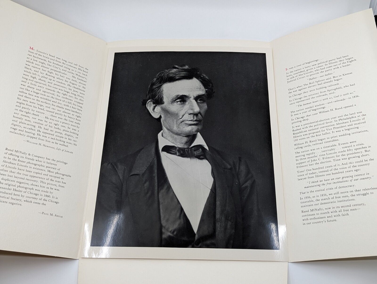 The Year was 1856 LINCOLN PHOTOGRAPH 100th Year Anniversary