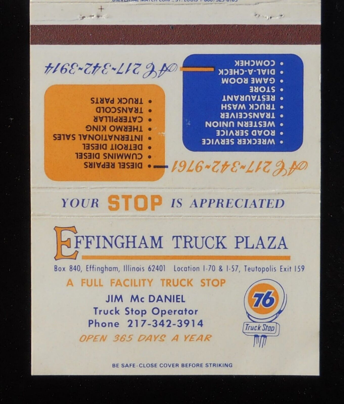 1980s? Effingham Truck Plaza 76 Gas Jim Mc Daniel Truck Stop Teutopolis Exit IL