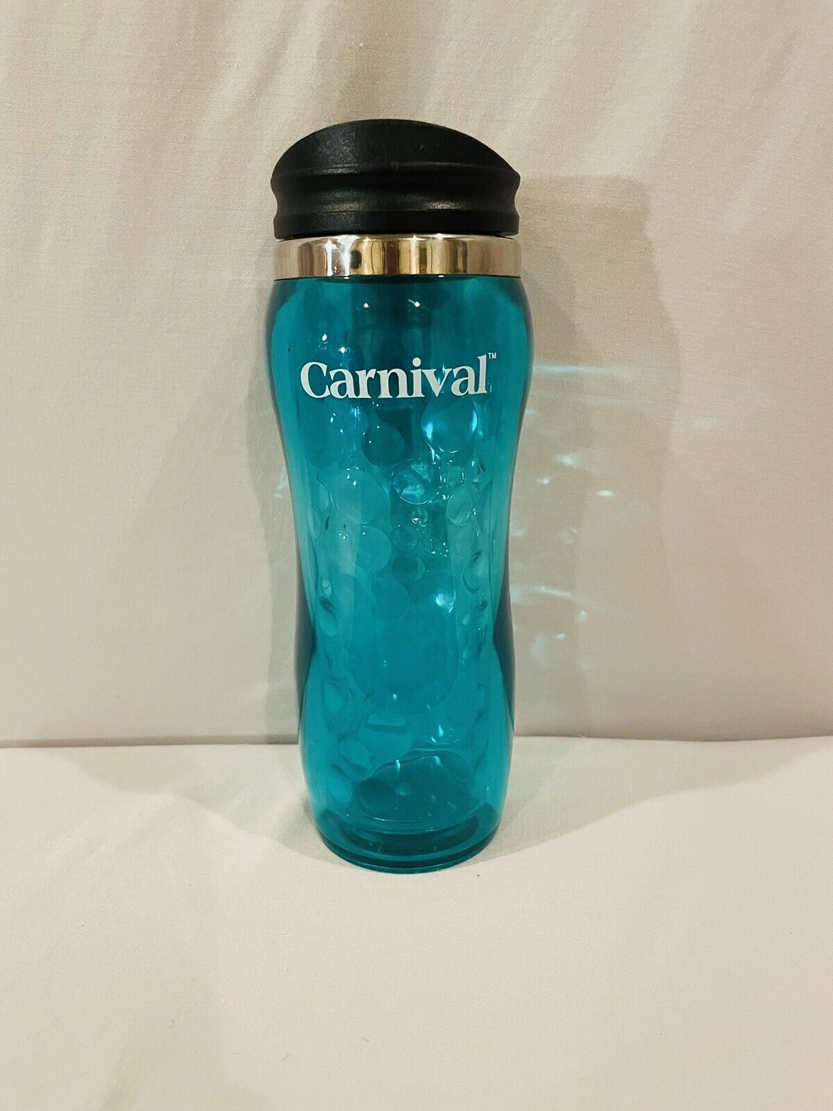 EUC Carnival Cruise Line Insulated Tumbler Cup Lid Teal Bubbles 14 Oz Hot/Cold