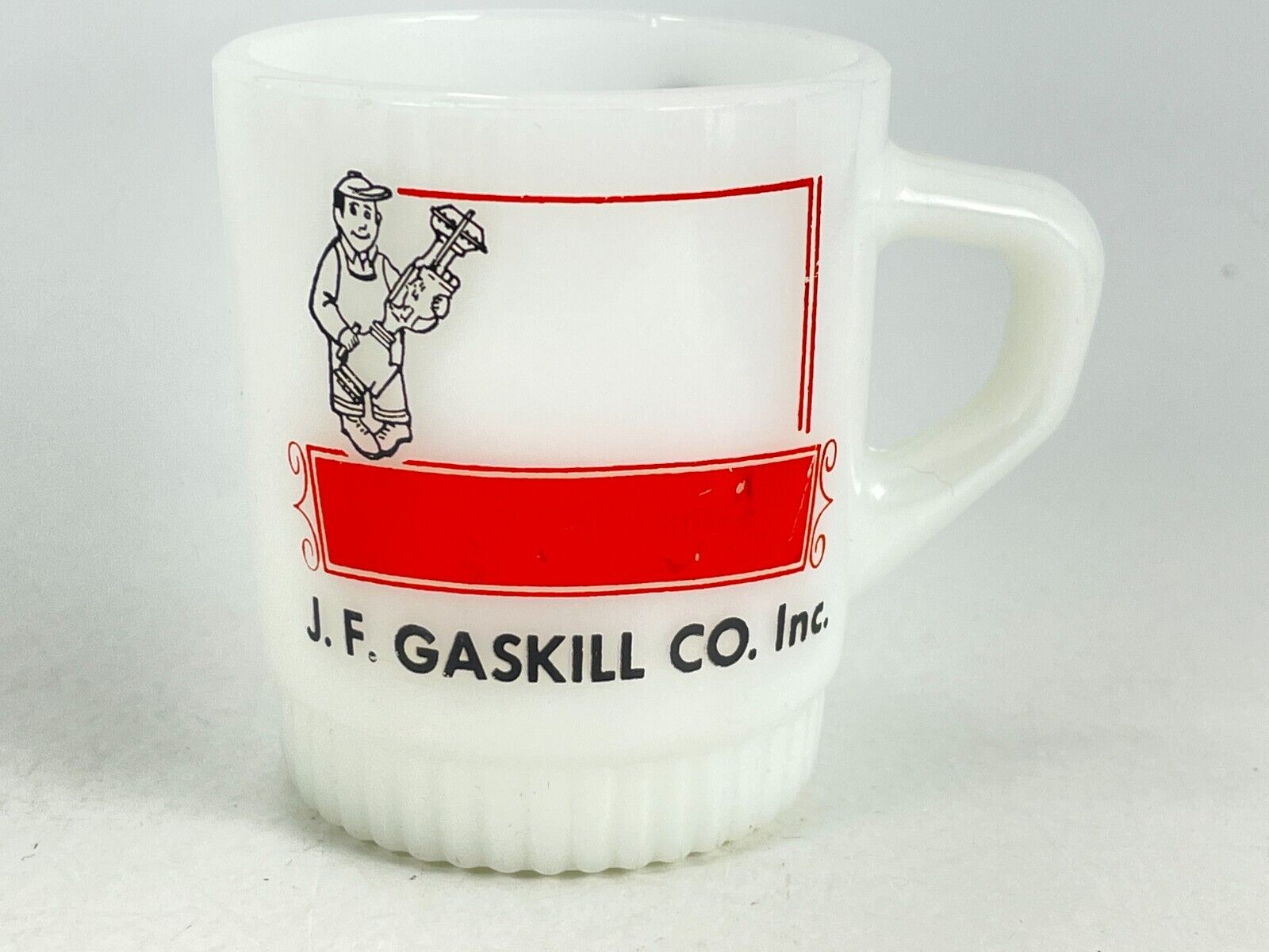 Vintage J. F. JF Gaskill Co. Milk Glass Coffee Cup Mug Fire King Anchor Hocking