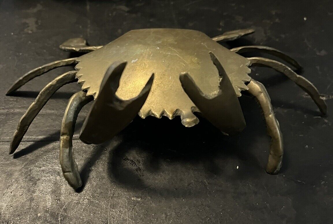 Vintage, Brass Crab Hinged Top Nautical Jewelry Trinket Box Ashtray no insert