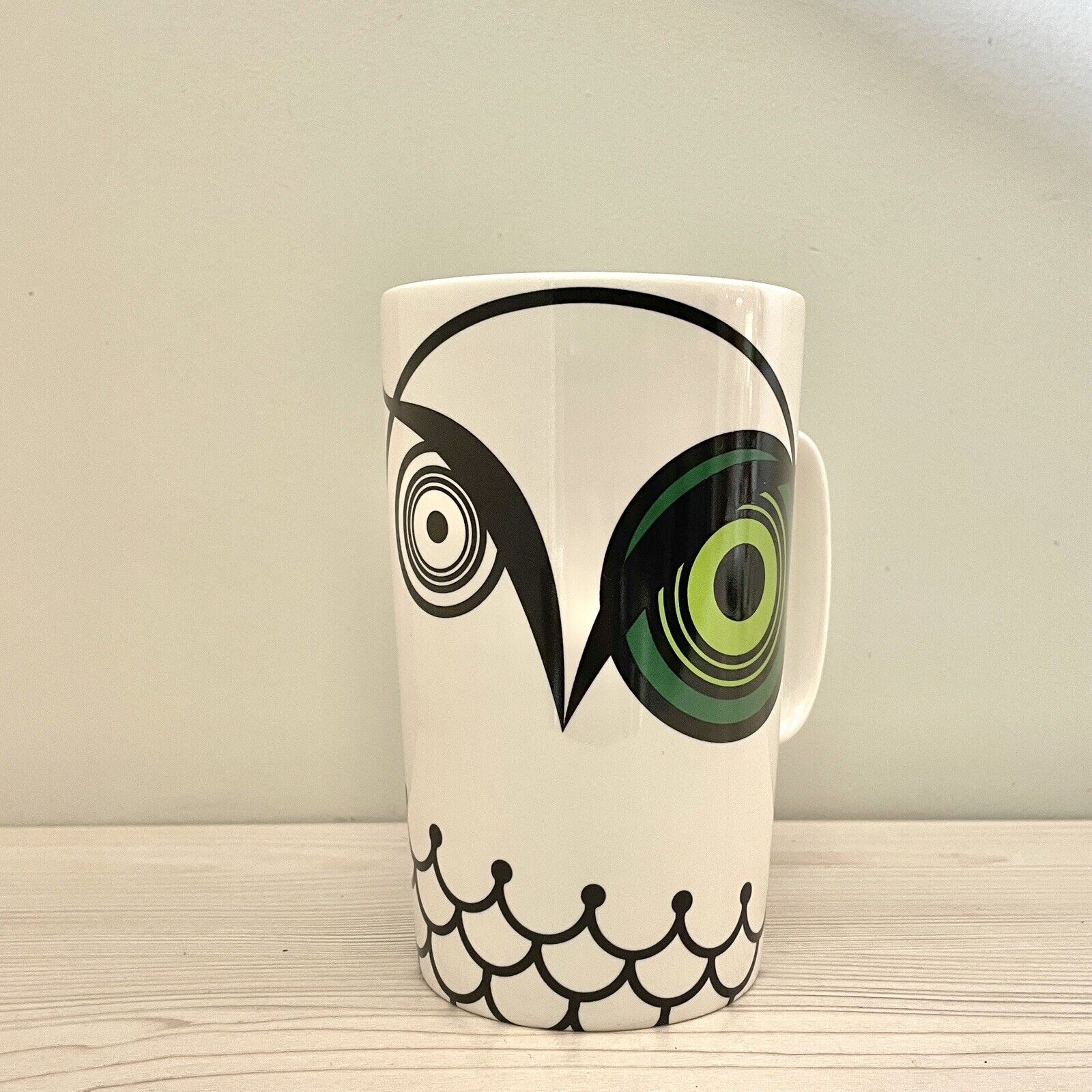 2014 Starbucks 16 Oz NIGHT OWL Tall Mug Green Eyed Owl Coffee Tea Halloween