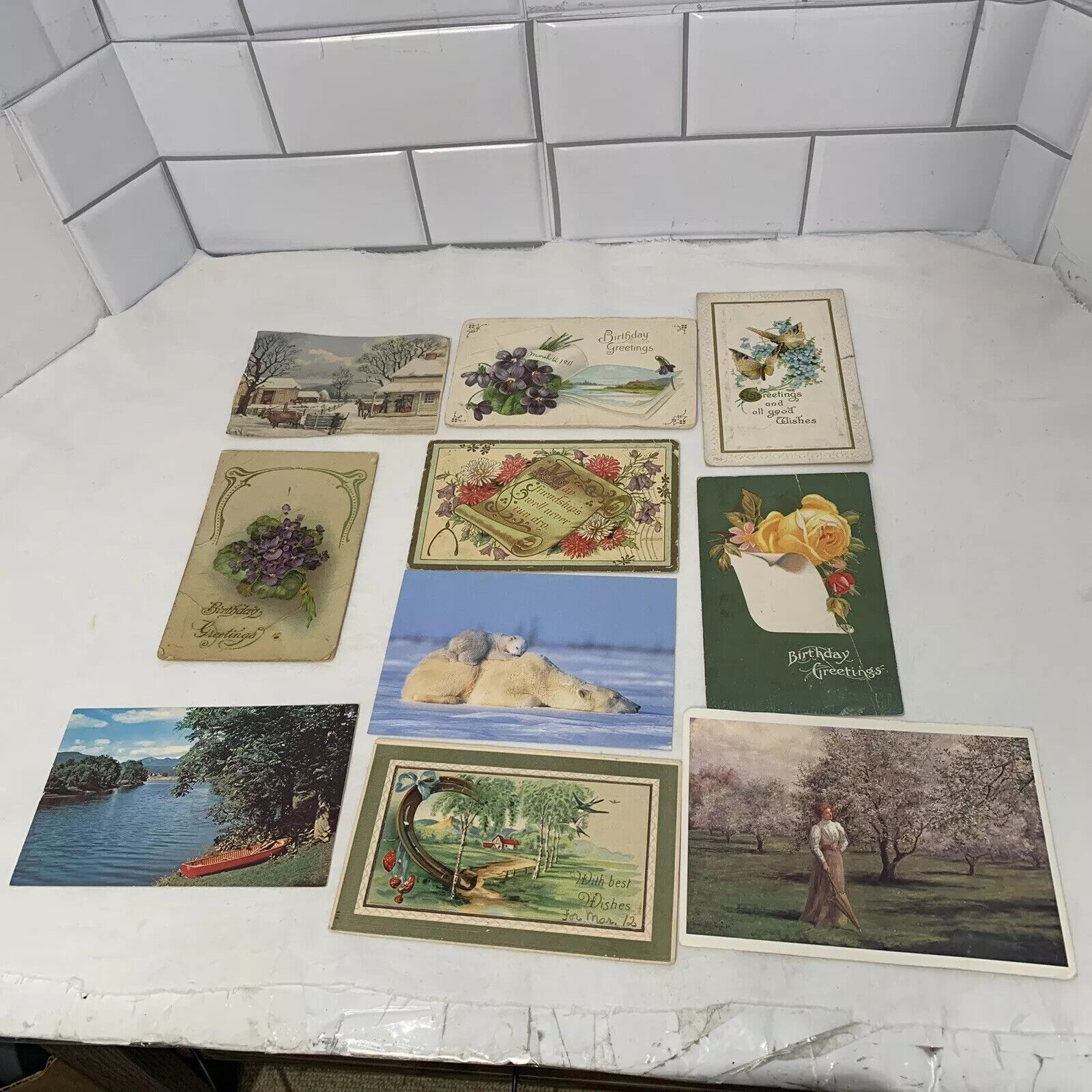 Vintage Postcards Best Wishes, Birthday Random 1910s-1960s Postcard Lot of 10