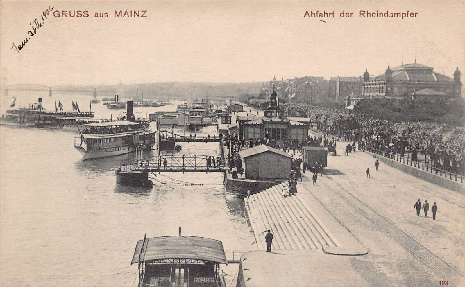 Mainz Germany Rhein Rhine Steamer Steamship Norddeutscher Lloyd Vtg Postcard P1