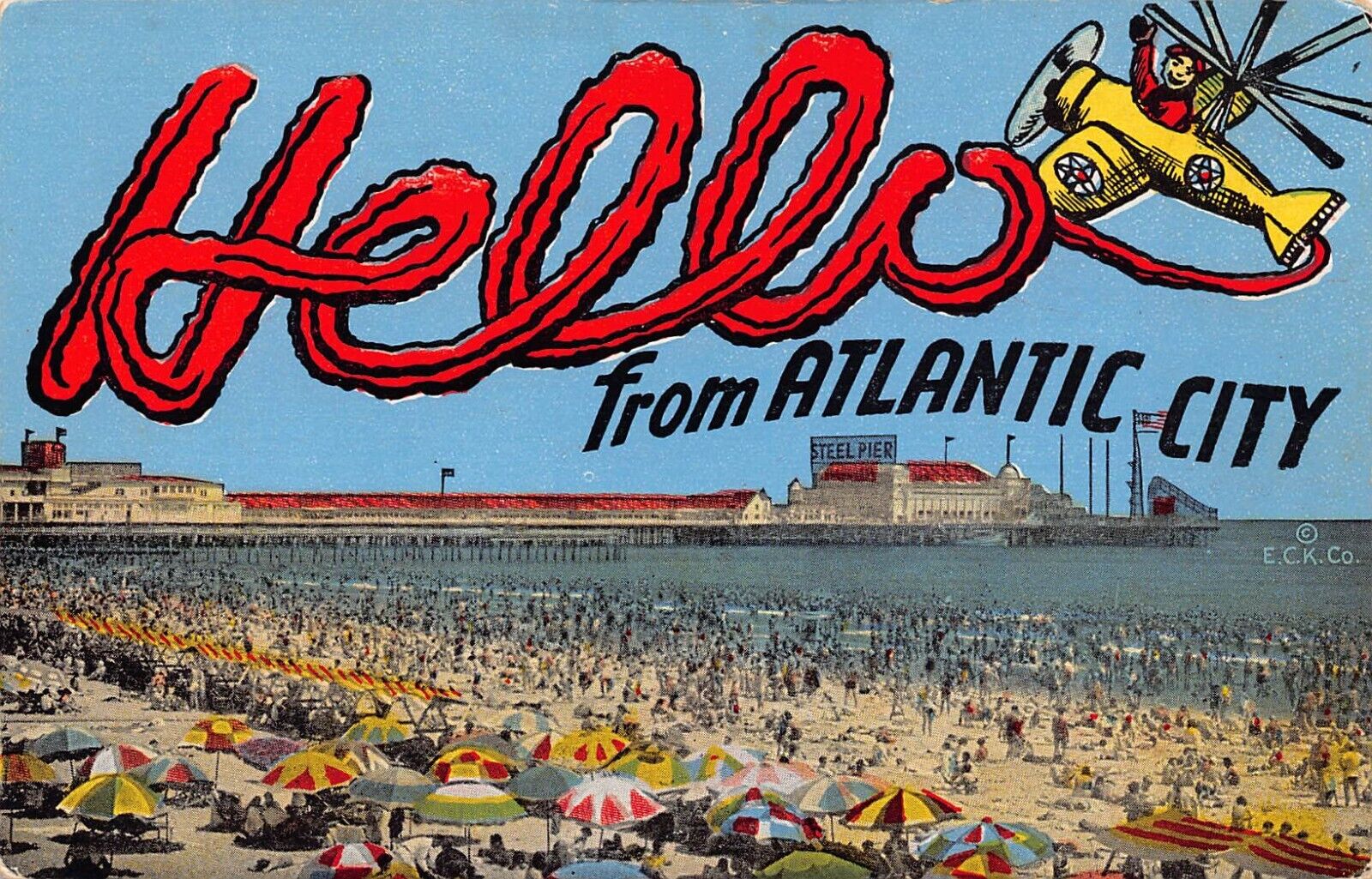 Atlantic City (New Jersey) Hello Greetings From Larger Not Large Letter Linen PC