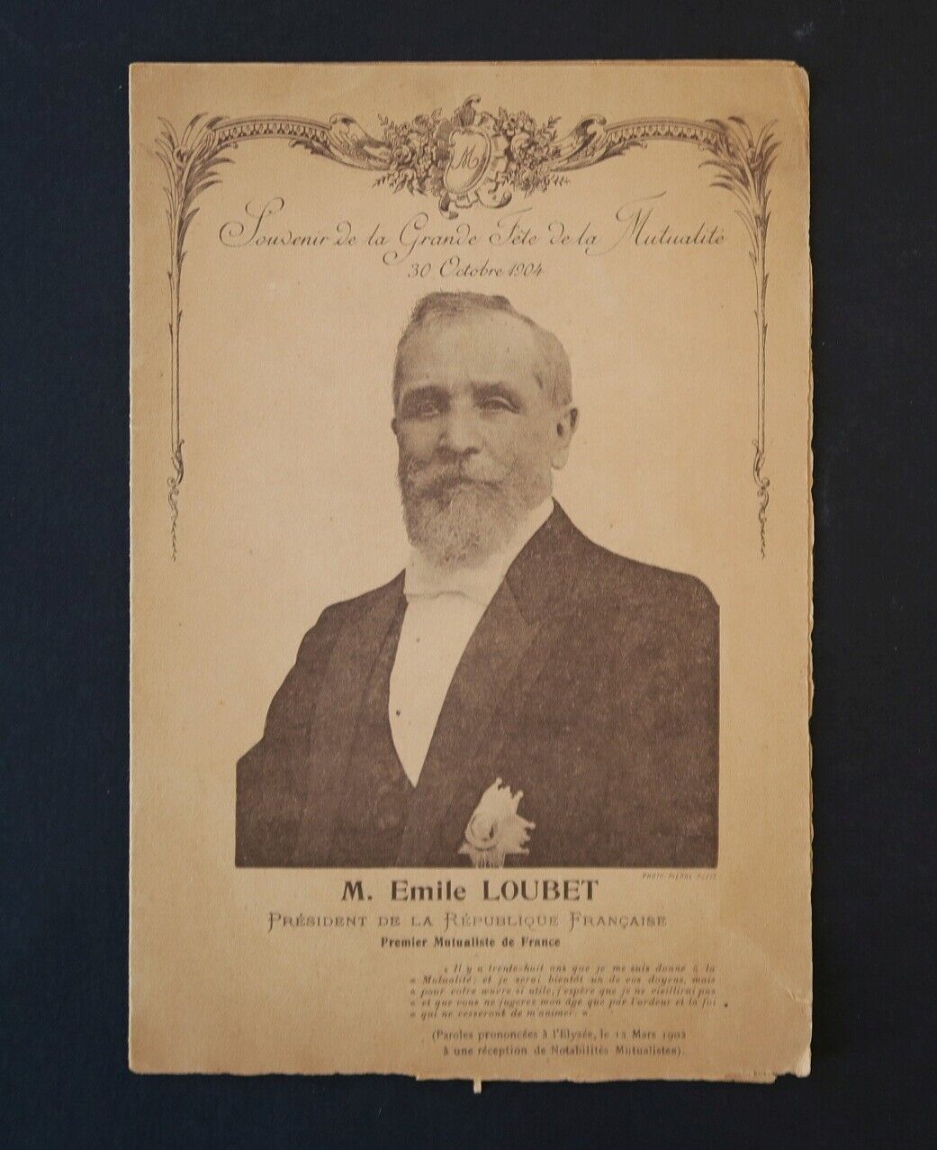 Presidency Republic Menu October 30, 1904 Presidential President Emile LOUBET 