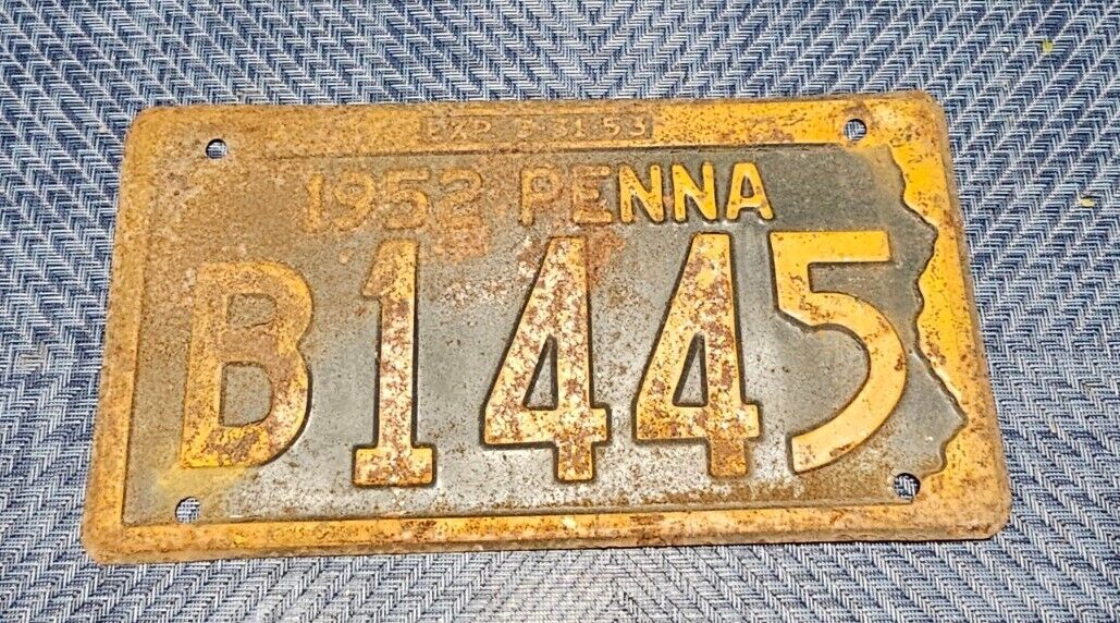 1952 Pennsylvania License Plate  B1445 Mancave Decor Garage Art Craft