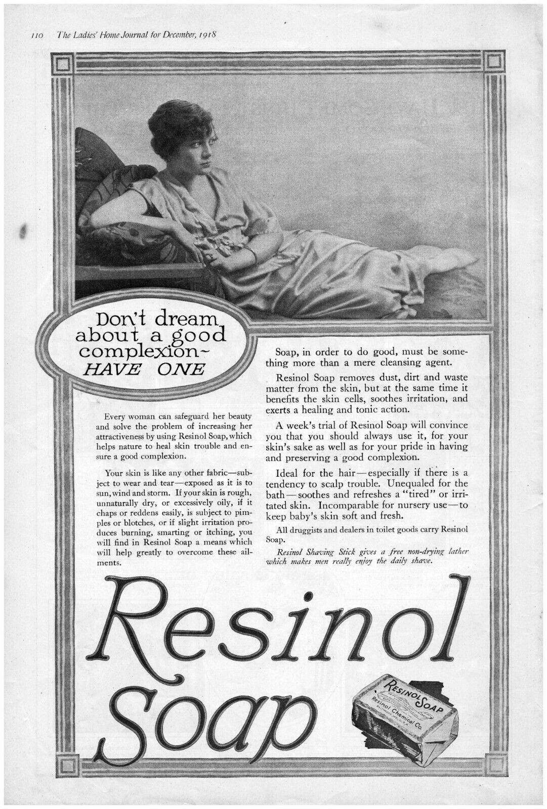 1918 Resinol Soap Antique Print Ad WWI Era Have A Good Complexion 