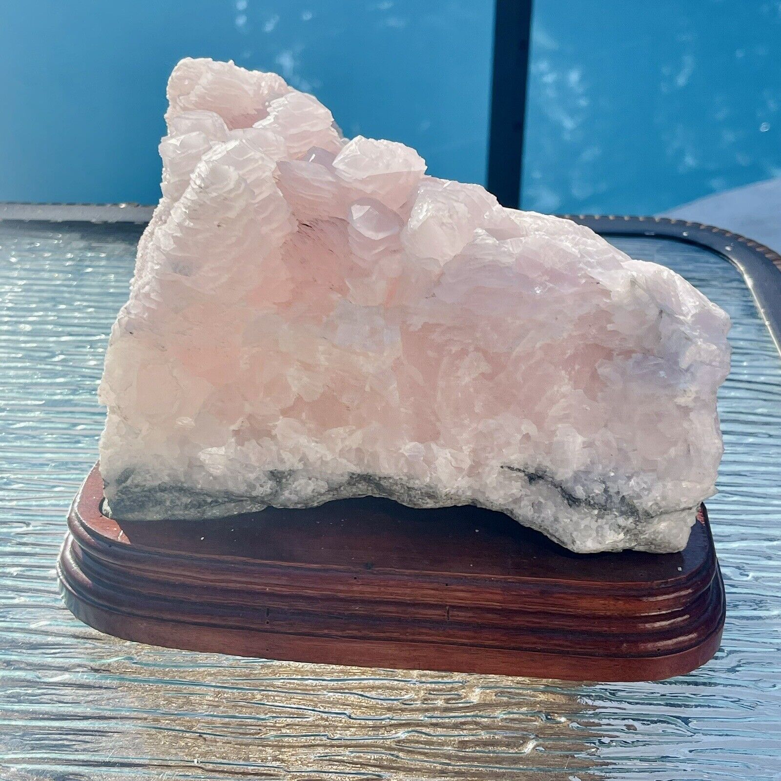 Authentic Pink Mangano Calcite Crystal Large Cluster w/ Stand Display Base