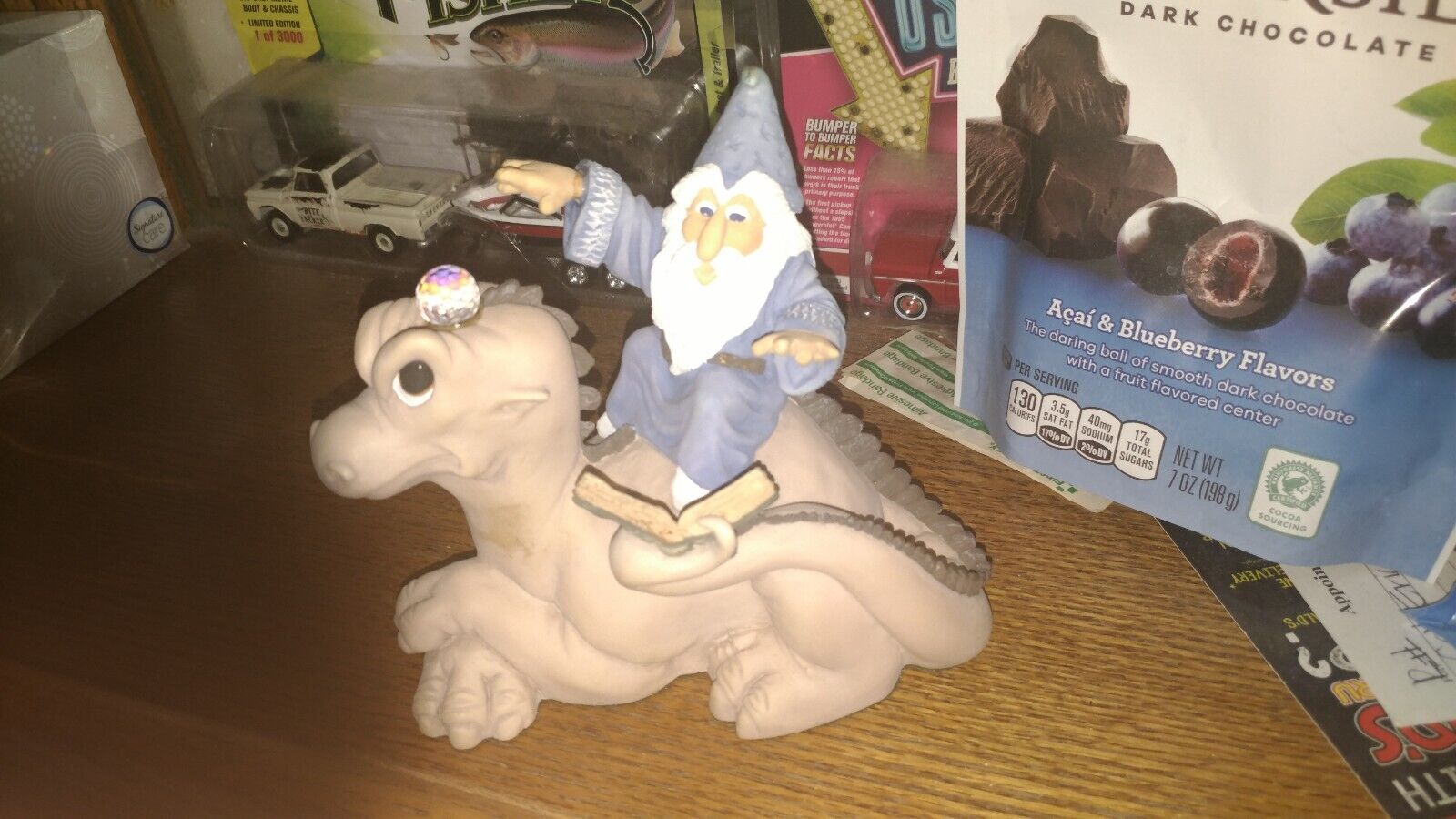 Krystonia Wizard on Dragon Figurine with crystal ball blue England 5-1/2\