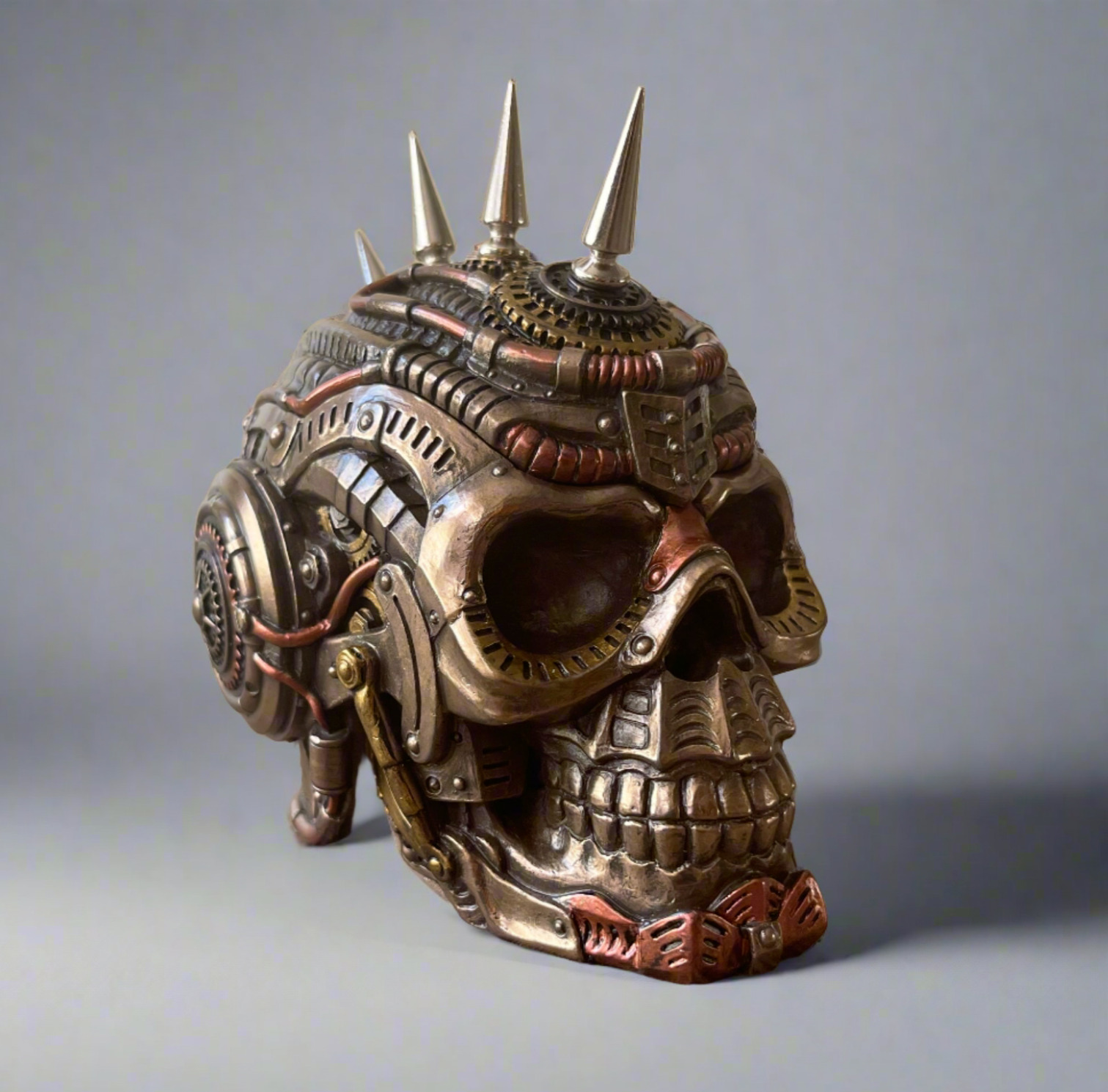 Steampunk Draugr Skull Trinket Box with Chrome Spikes - Hidden Storage Decor