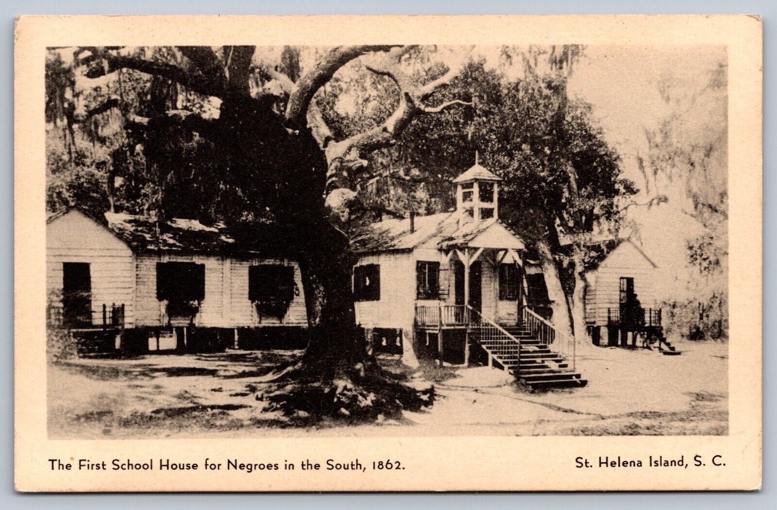 C1930 postcard 1st schoolhouse for Negroes in the south 1862 ST HELENA S.C.