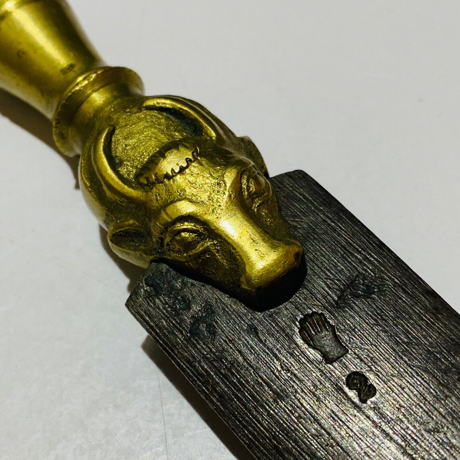 Antique German Brass Bull Handle Sharpening steel 11.5\