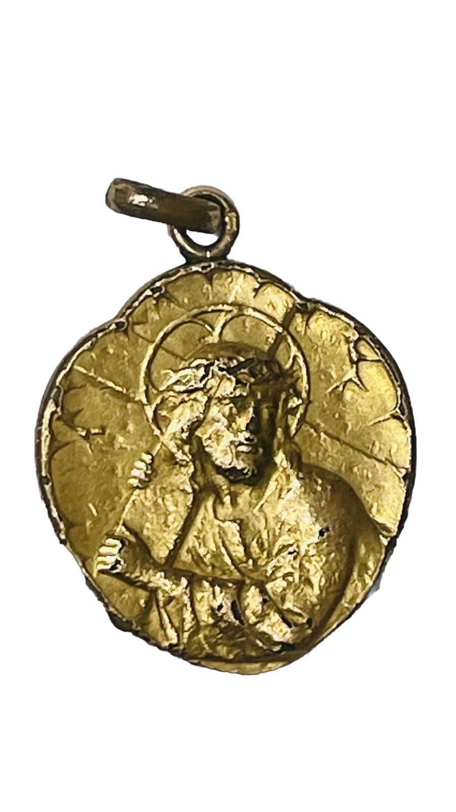 Antique 1933 Jesus Crown of Thorns & Sacred Heart of Jesus Baptism Medal