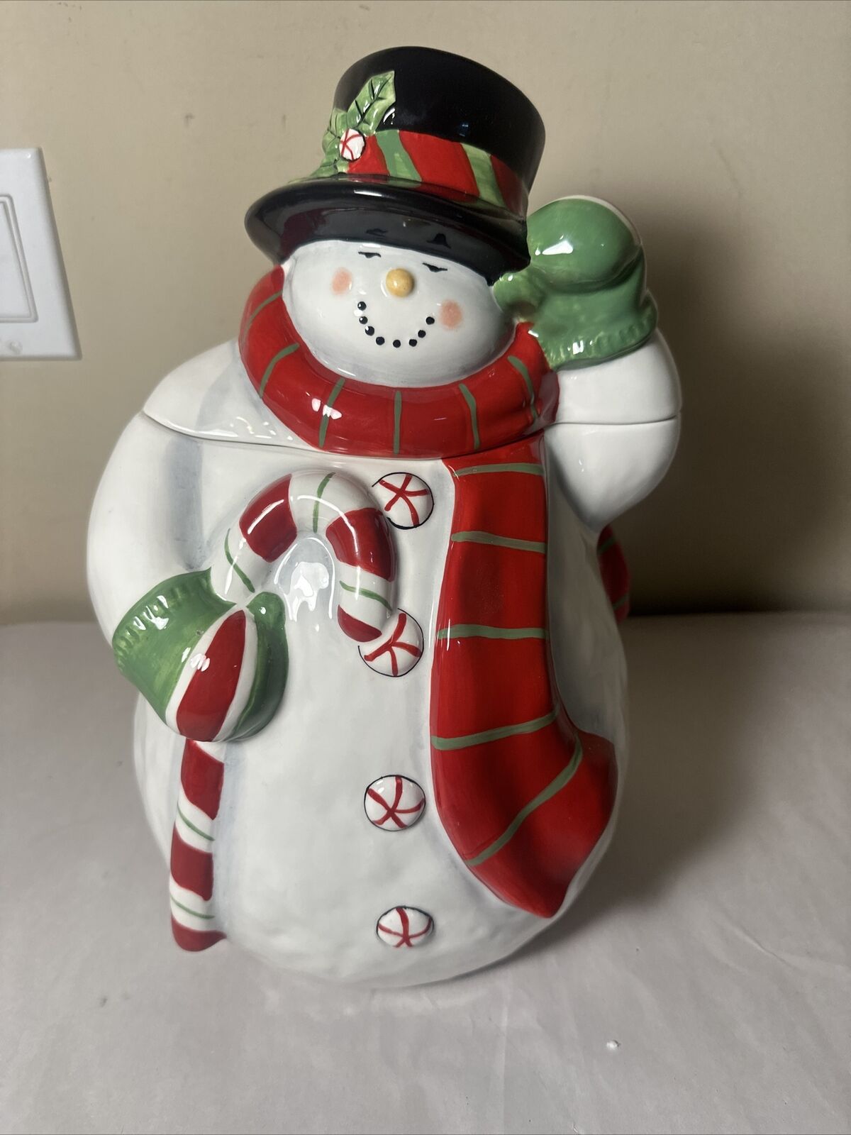 13” Christmas Snowman Frosty Cookie Jar Ceramic - Susan Winget