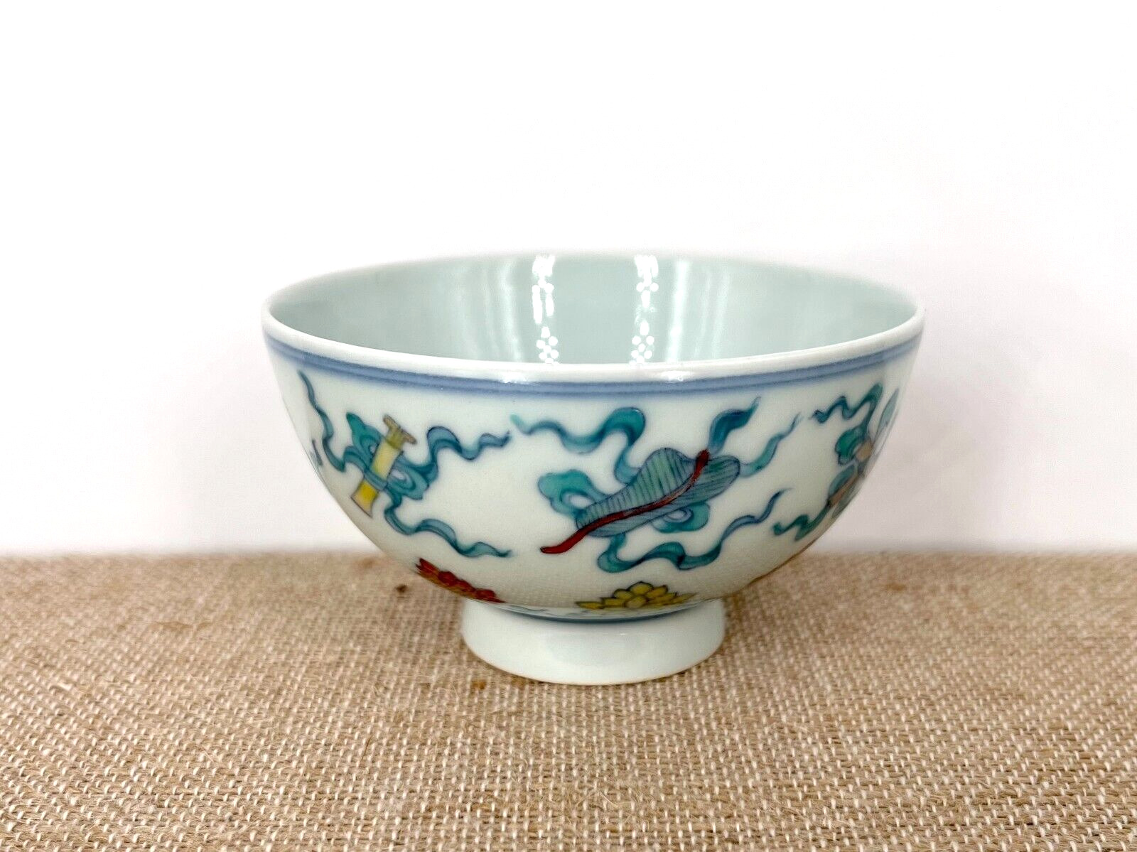 Chinese Doucai porcelain teacup eight treasure pattern