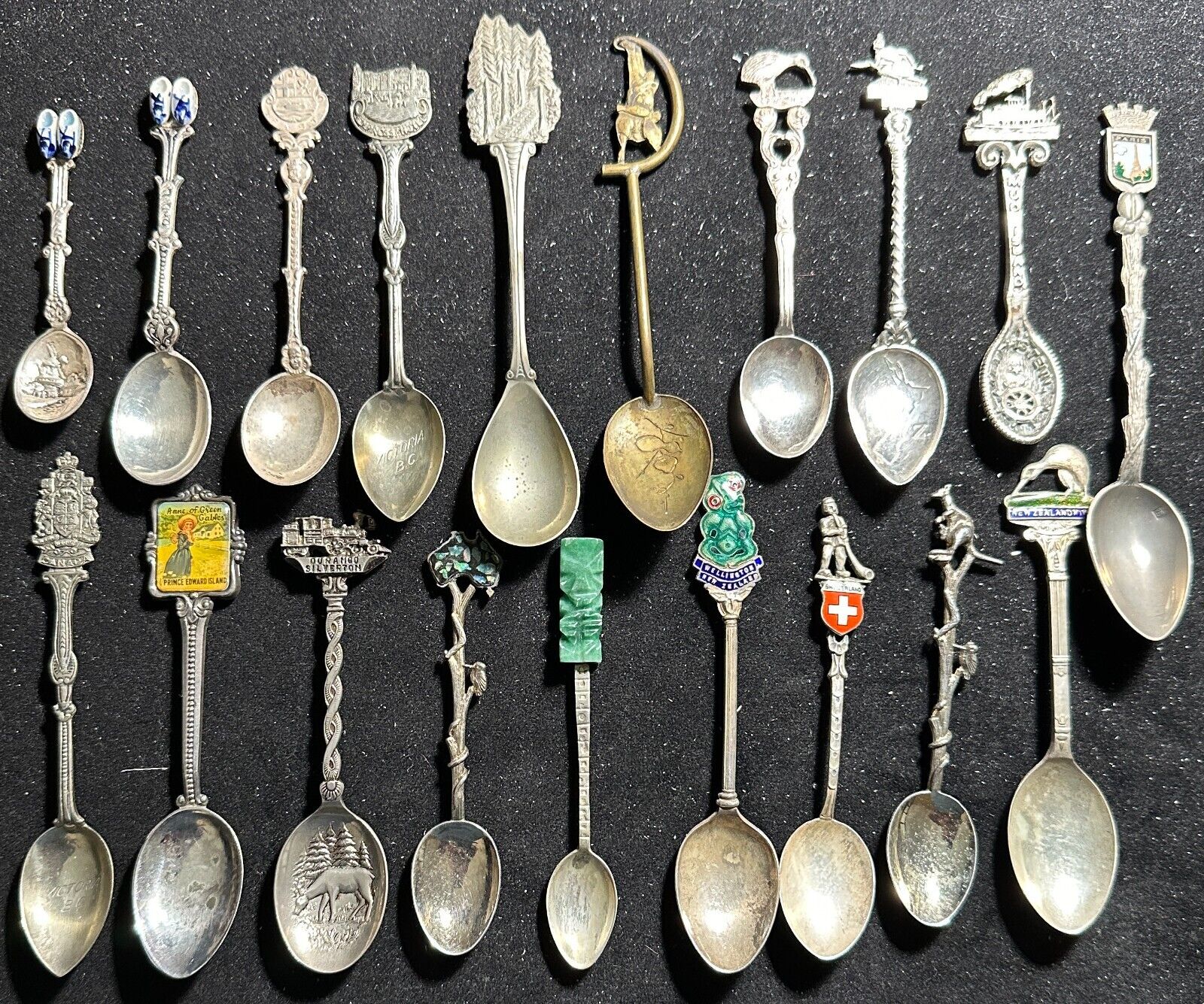 19 Unique Vintage Souvenir Collectors Spoons - 10 are Marked Silver