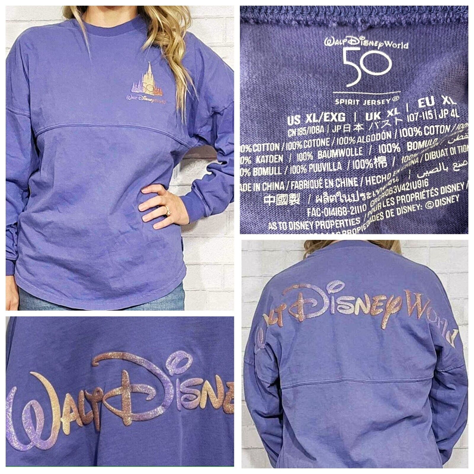 New XL Walt Disney World 50th Anniversary Spirit Jersey Shirt Purple  Glitter