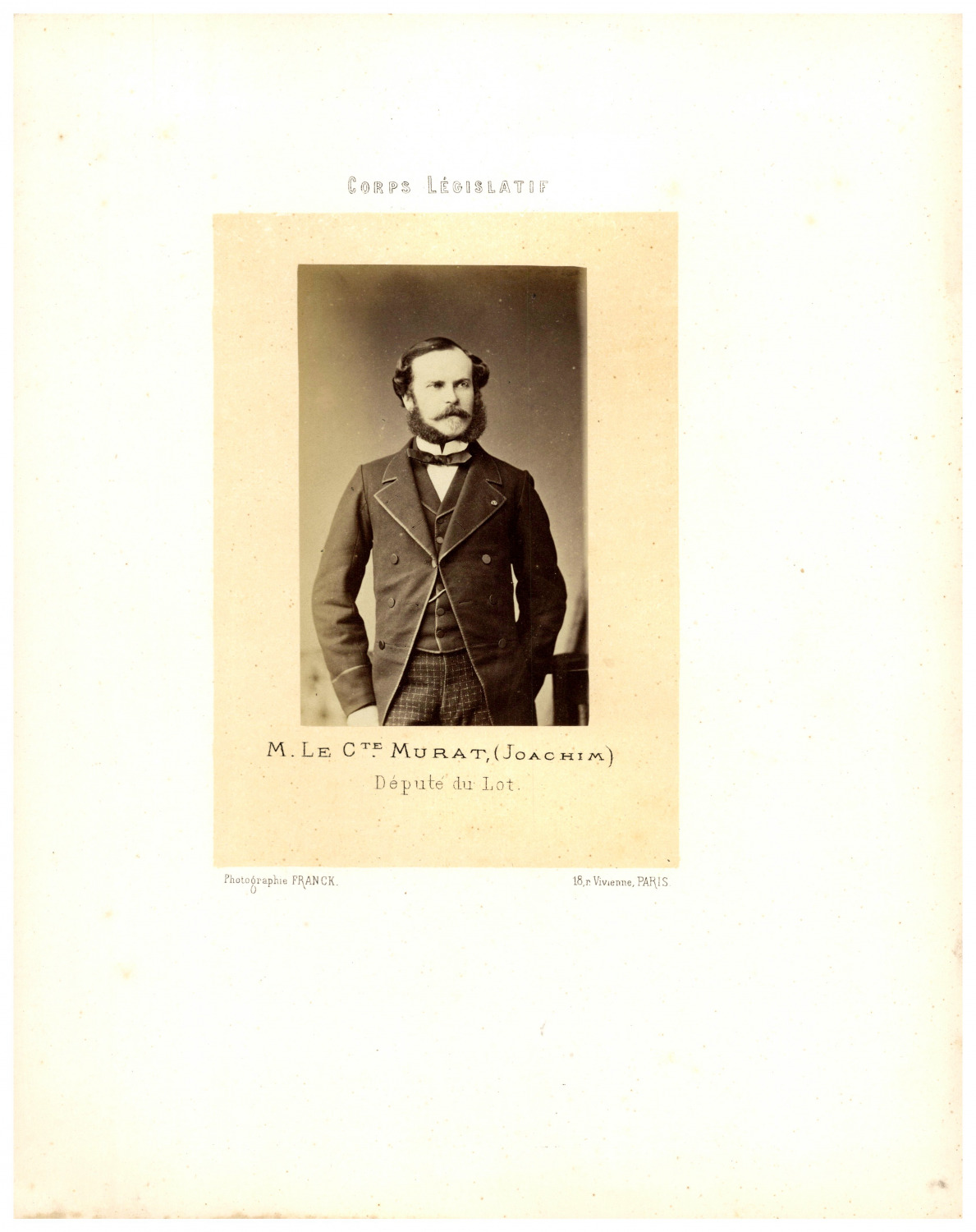 Mr. le Comte Murat (Joachim), Member of Parliament for the Vintage Print Lot, period print, 