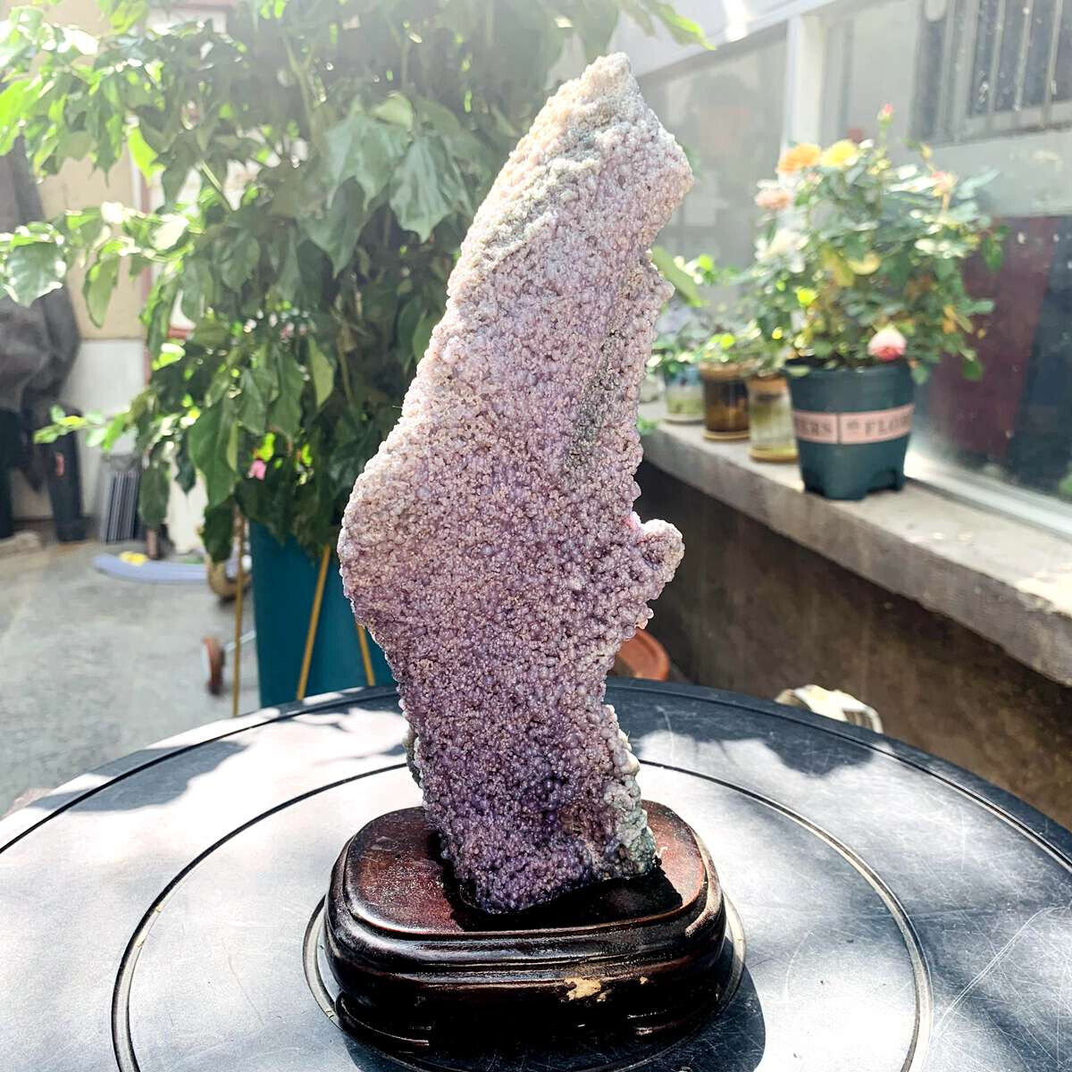 920G Natural Purple Grape Agate Chalcedony Crystal Mineral Specimen＋base