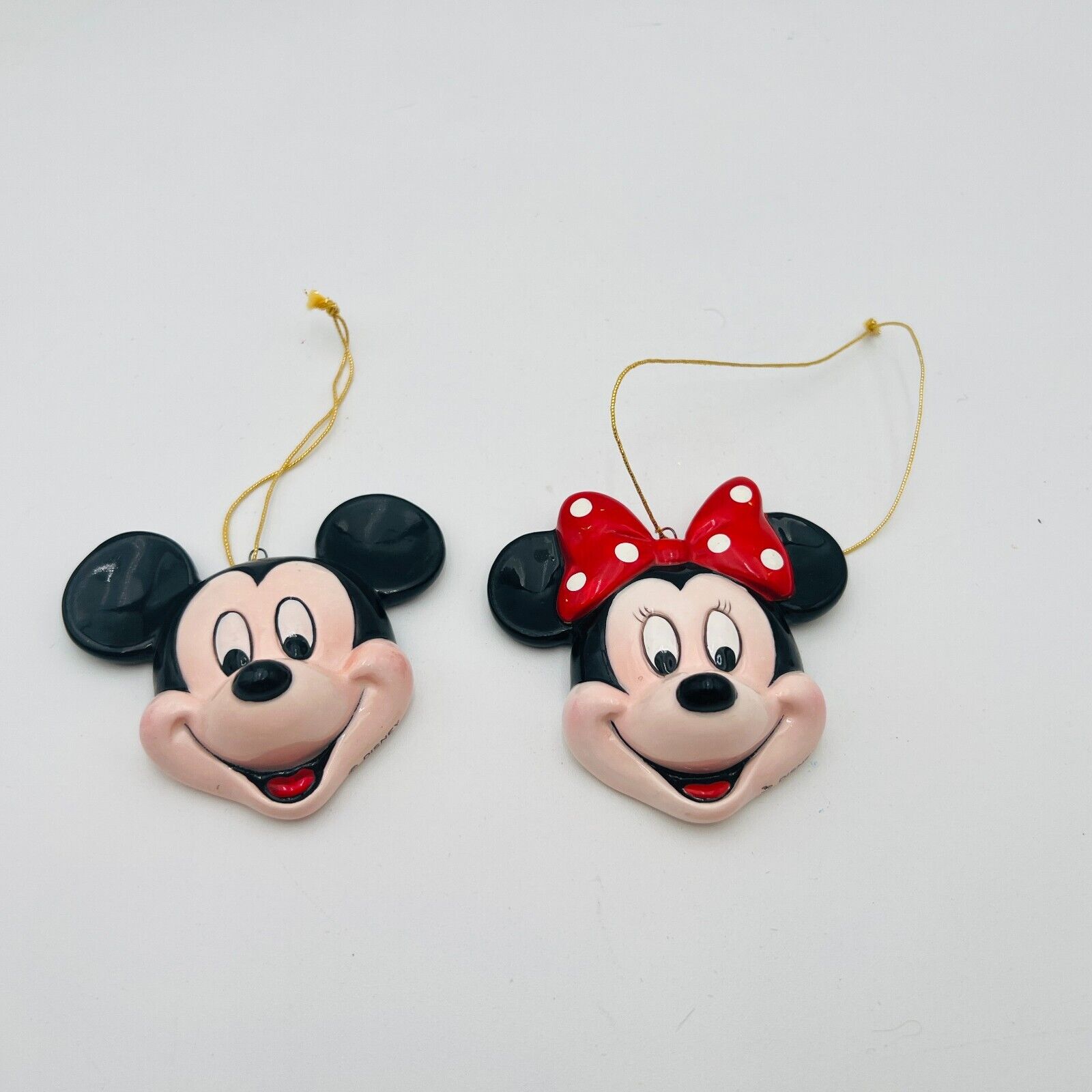 Vintage Schmid Disney Minnie & Mickey Mouse Ceramic Face Ornament 3” Lot 2