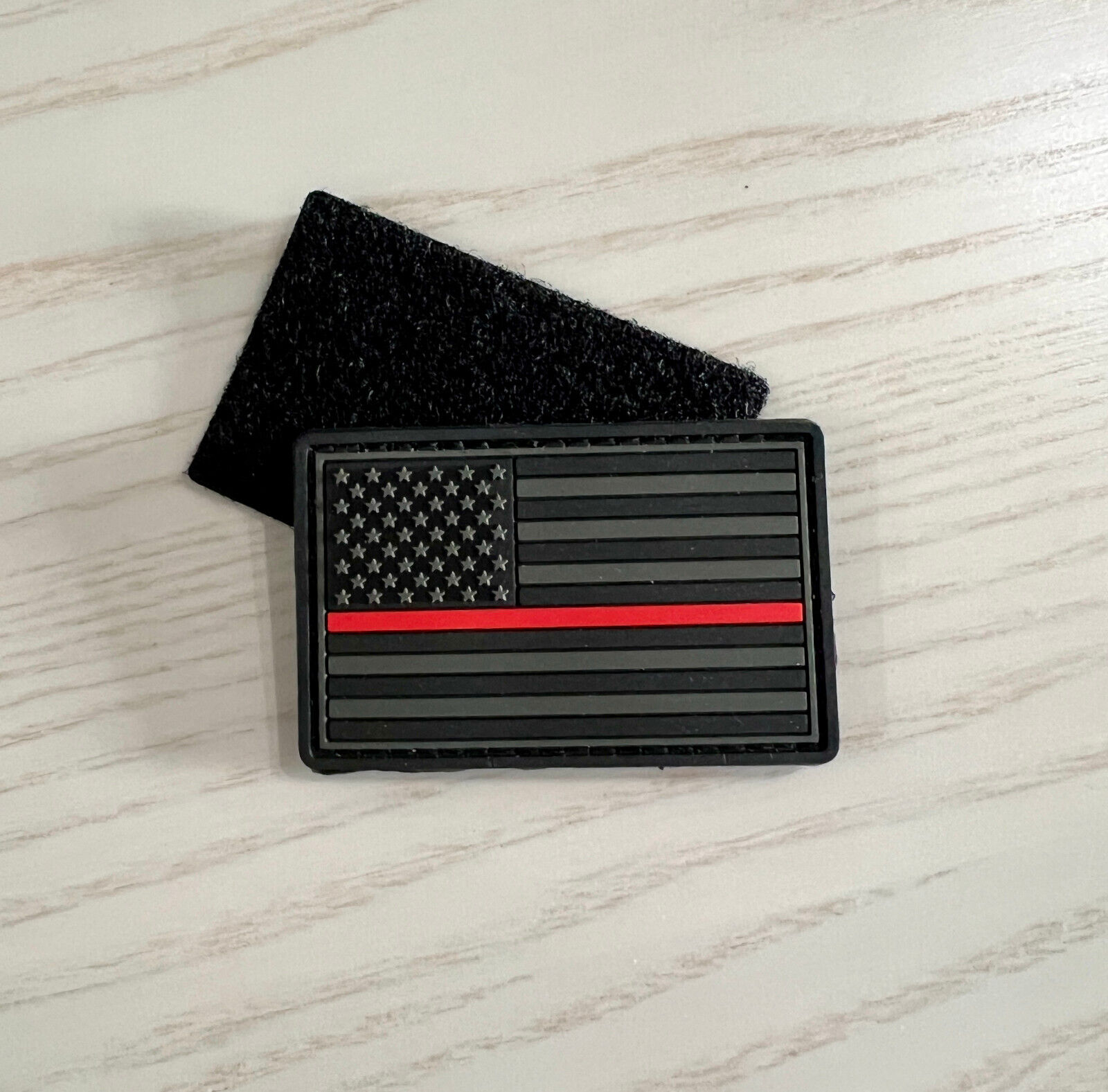 Firefighter Thin Red Line USA Flag Tactical Patch with hook n loop backing