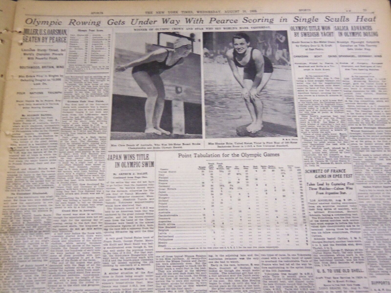 1932 AUGUST 10 NEW YORK TIMES - JAPANESE TRIUMPH IN OLYMPIC RELAY SWIM - NT 4802