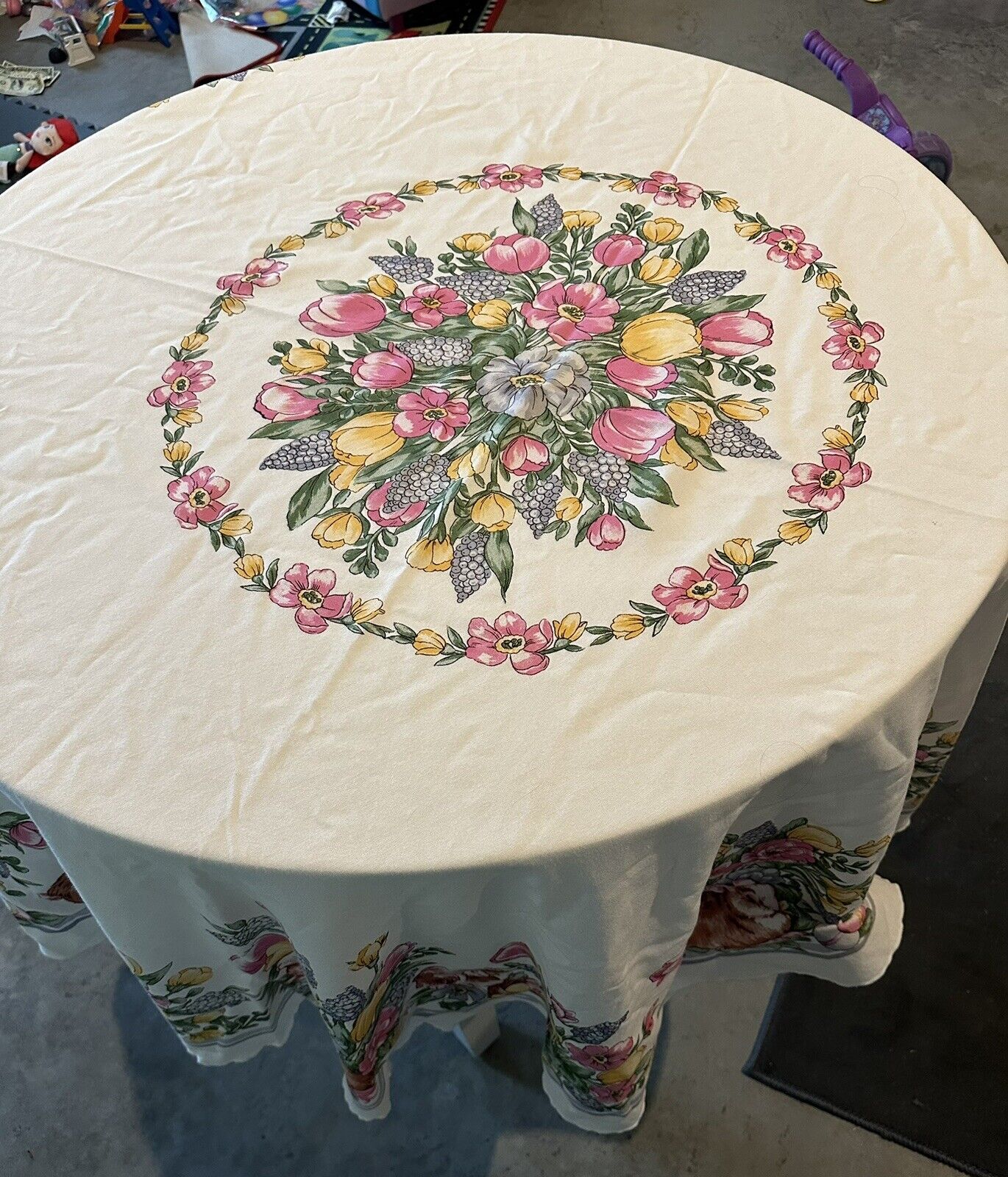 vintage easter round tablecloth