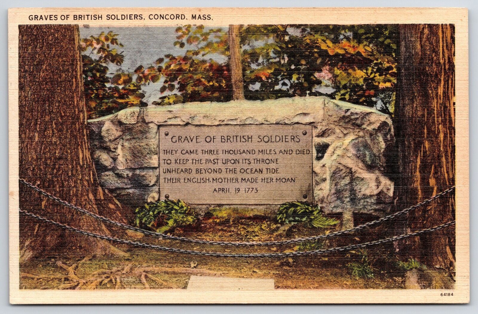 Graves Of British Soldiers Concord Massachusetts Distinguishing Plaque Postcard