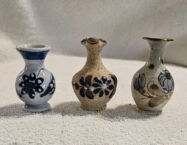 Vintage Lot of 3 Miniature Vases Mexico Tonala Edwards Pottery 