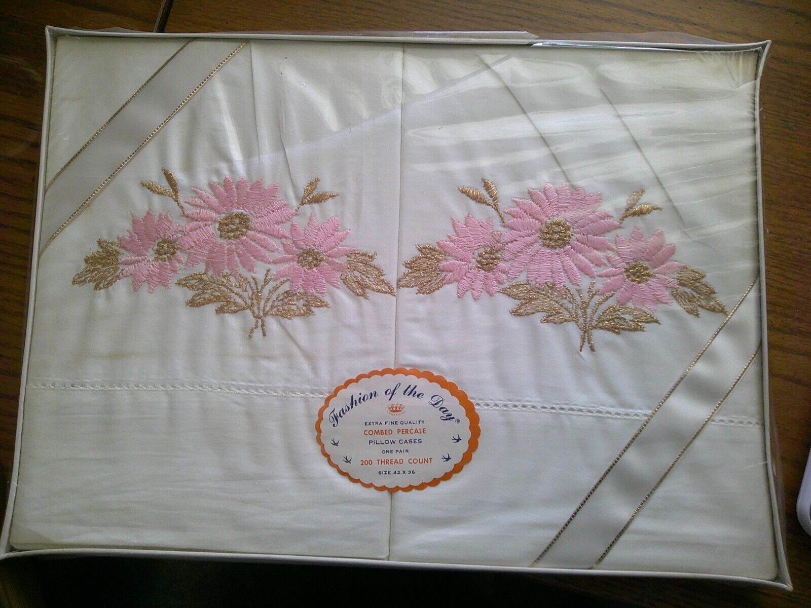 Vintage Fashion Of The Day Pillowcases Floral Pink Gold Embroidered Percale