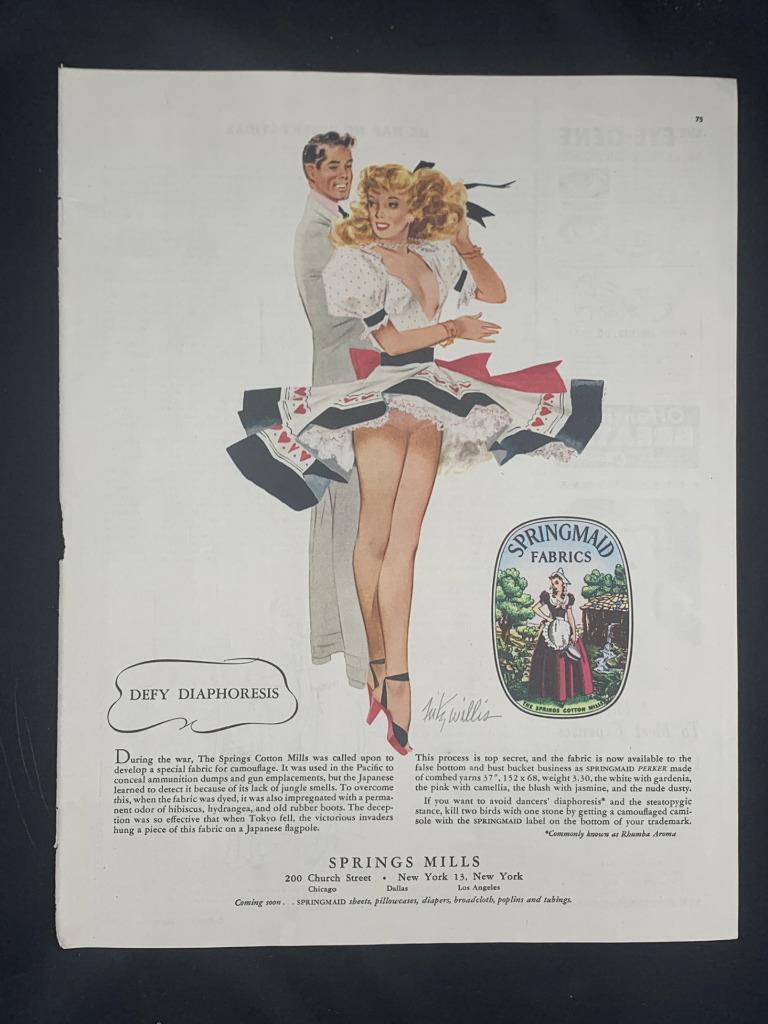 Magazine Ad* - 1948 - Springmaid Fabrics - Pinup - Fritz Willis artwork